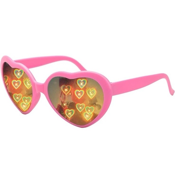 NEW Women's Pink Special Optical Illusion Heart Defraction Sunglasses - Picture 1 of 10